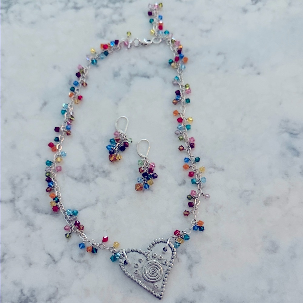Colorful Heart Pendant Necklace and Earring Set